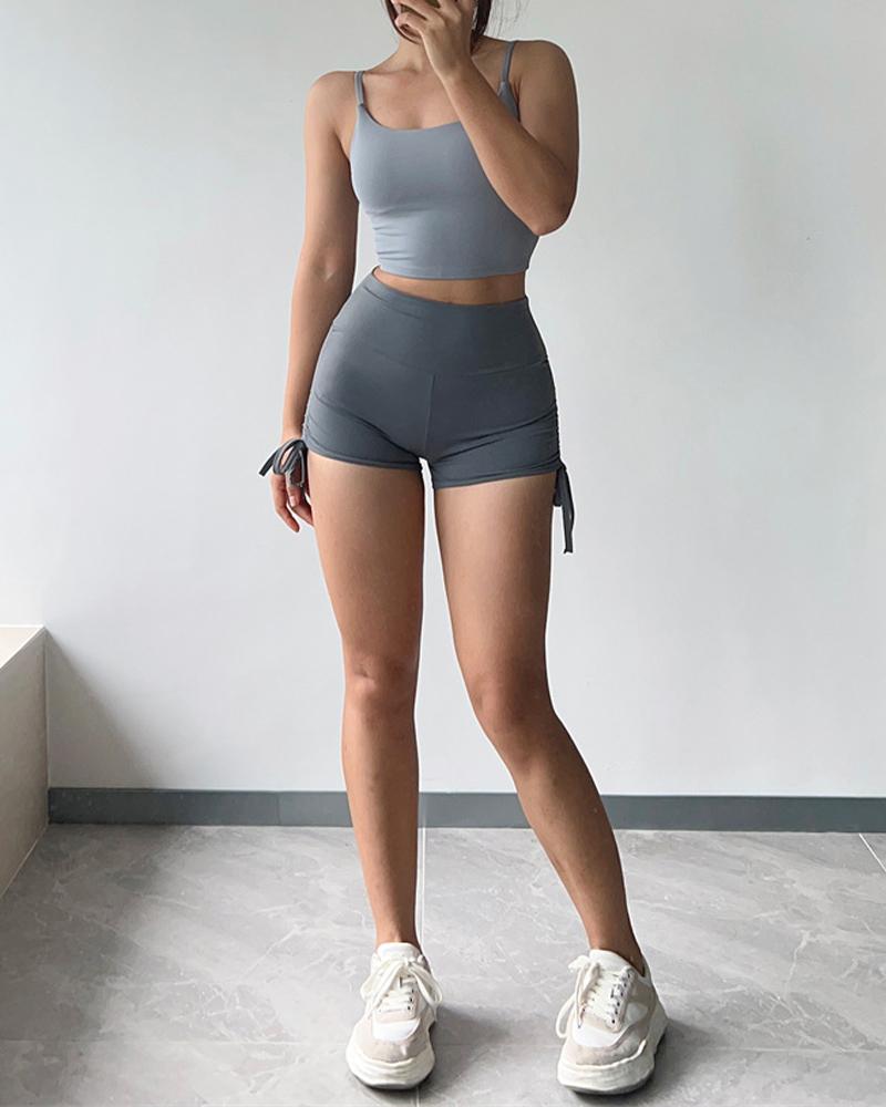 Ruched Drawstring High Waist Active Shorts