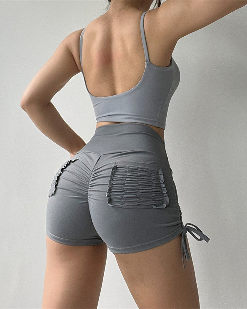 Ruched Drawstring High Waist Active Shorts