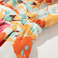 Orange Blooming Floral Print Front Tie Romper