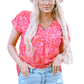 Pink Leopard V Neck Short Sleeve Blouse
