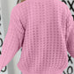 Pink Crochet Knit Drop Shoulder Sweater