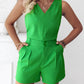 2 Pieces Summer Outfits V Neck Sleeveless Ruched Tank and Casual Pocket Design Shorts Set