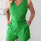 2 Pieces Summer Outfits V Neck Sleeveless Ruched Tank and Casual Pocket Design Shorts Set