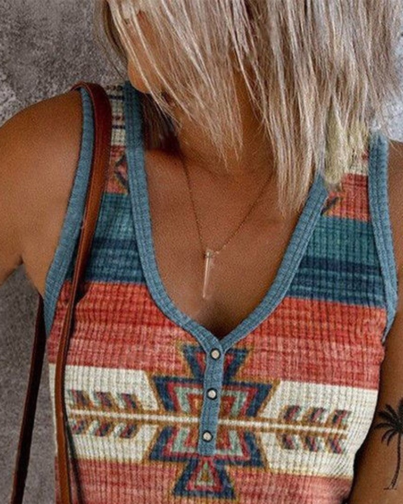 Aztec Geometric Striped Print Tank Top