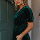 Evergreen Velvet Short Sleeve Shirred Waist Tiered Maxi Dress