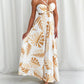 Tropical Print Backless Maxi Dress