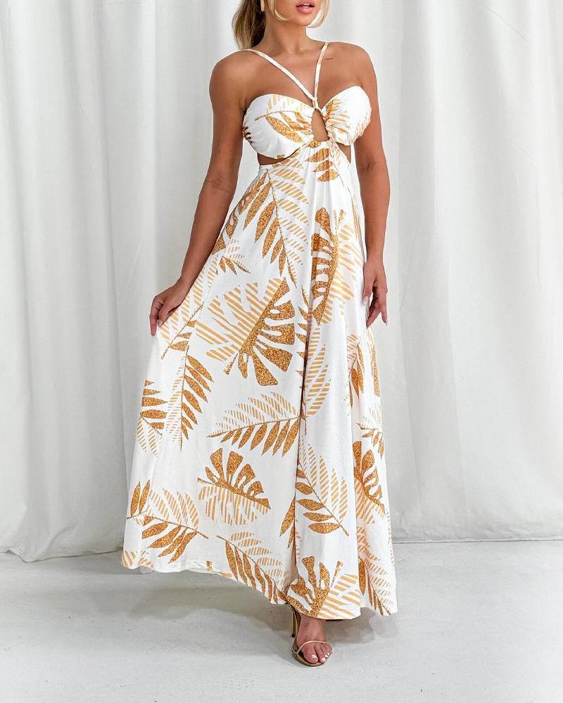 Tropical Print Backless Maxi Dress