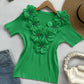 Floral Pattern Rhinestone Decor Knit Top