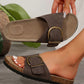 Coffee Buckle Decor Faux Suede Thick Sole Slippers