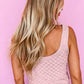 Light Pink Solid Textured Checkered U Neck Sweater Vest