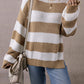 Light French Beige Colorblock Striped Drop Shoulder Side Slit Sweater