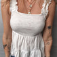 White Crinkled Ruffled Straps Peplum Babydoll Tank Top