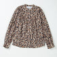Light French Beige Oversized Leopard Print Balloon Sleeve Casual Shirt