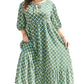 Green Geometric Floral Print Half Sleeve Plus Size Maxi Dress