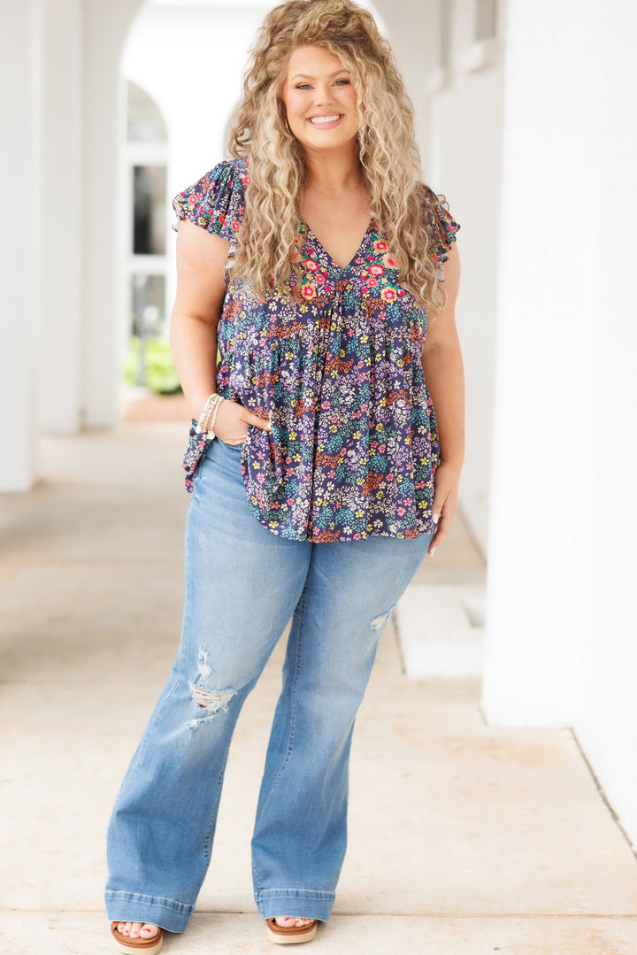Sky Blue Distressed Bell Bottom Plus Size Jeans