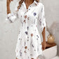 Floral Print Turn down Collar Long Sleeve Shirt Dress