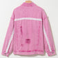 Pink Lace Patchwork Distressed Buttoned Denim Jacket