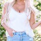 White Delicate Lace Trim Flared Tank Top