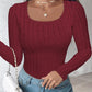 U Neck Long Sleeve Ribbed Tops Fleece Lined Basic Layering Soft Thermal Tee