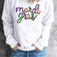 White Sequined mardi gras Graphic Crew Neck Drop Shoulder Sweatshirt