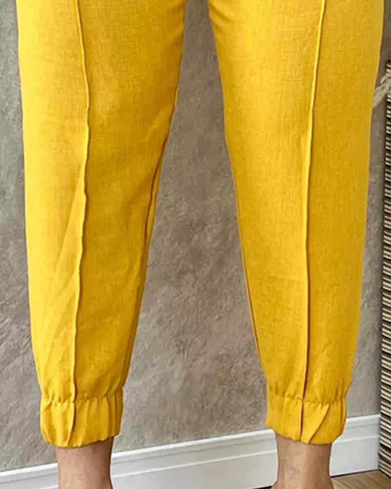 High Waist Tied Detail Pencil Pants Casual Slim Fit Cuffed Business Pantts