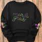 Black Ceramic Rhinestone mardi gras Letter Graphic Sweatshirt