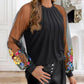 Floral Embroidery Round Neck Lantern Sleeve Blouse Sexy Sheer Mesh Patch Ruched Top