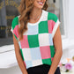 Dark Green Color Block Cap Sleeve Sweater