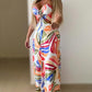 Colorblock Plants Print Bandeau Lace Up Maxi Dress Casual Hollow Out Sleeveless Vacation Dress