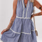 Blue Stripe Sleeveless Notched V Neck Contrast Ric Rac Mini Dress