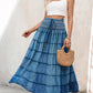 Two Way Wear Versatile High Waist Denim Midi Skirt with Pearl Embellishments Off the Shoulder Long Dress