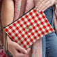 Fiery Red Cherry Plaid Print Wristlet Zipper Canvas Makeup Bag