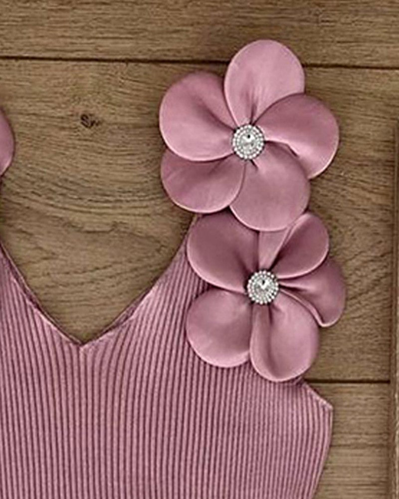 Floral Pattern Beaded Rhinestone Tank