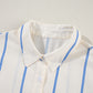 Sky Blue Stripe Drop Shoulder Bubble Sleeve Loose Shirt