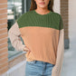 Green Color Block Long Sleeve Ribbed Loose Top