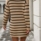 Khaki Stripe Long Sleeve High Neck Sweater Dress