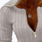 Zipper Design Ribbed Skinny Top