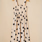 Oatmeal Polka Dot Smocked Fit Flared Sleeveless Long Dress