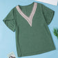 Blackish Green Plus Size Embroidery V Neck Draped Sleeve Blouse
