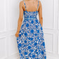 Blue Floral Printed Spaghetti Strap Maxi Dress with Waist Tie