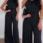 2 Piece Striped O neck Sleeveless Top Buttoned High Waist Wide Leg Pants Outfits Set