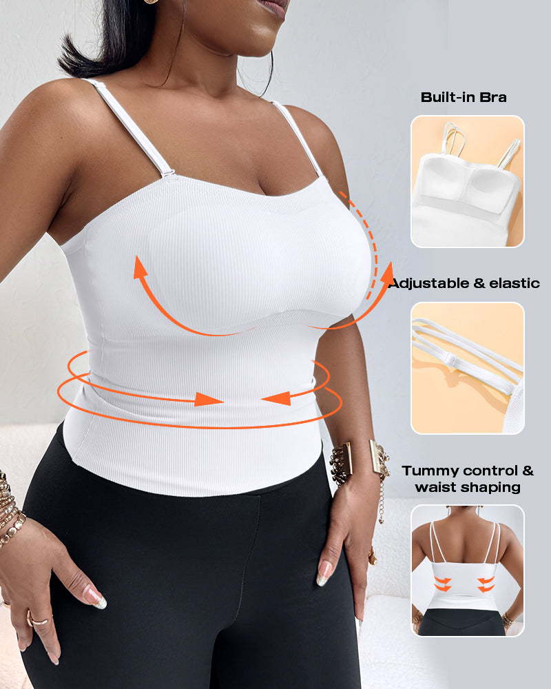 Spaghetti Strap Built in Bra Slim Fit Tank Top Sexy Back Criss Cross Workout Camisole Tops