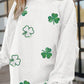 White Sequin Clover Patched Drop Shoulder Corded Sweatshirt