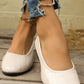 White Textured PU Leather Pointed Toe Wedge Heel Shoes
