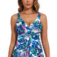 Green Floral Print Padded V Neck Tankini Top