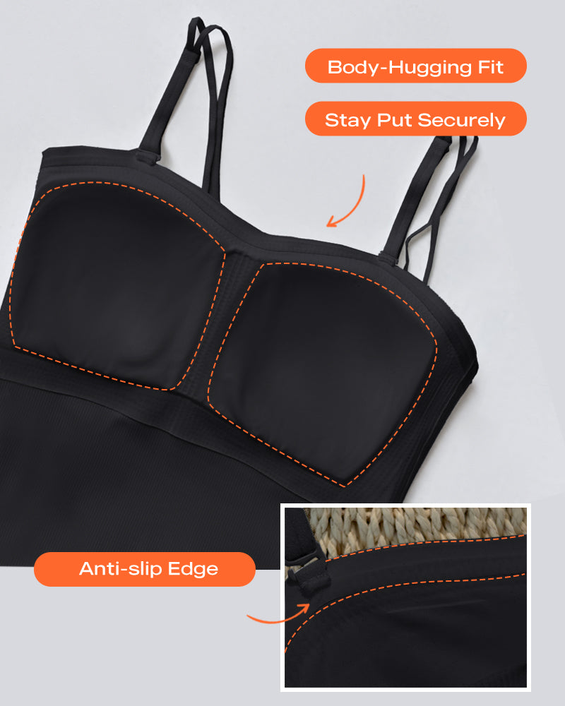 Spaghetti Strap Built in Bra Slim Fit Tank Top Sexy Back Criss Cross Workout Camisole Tops