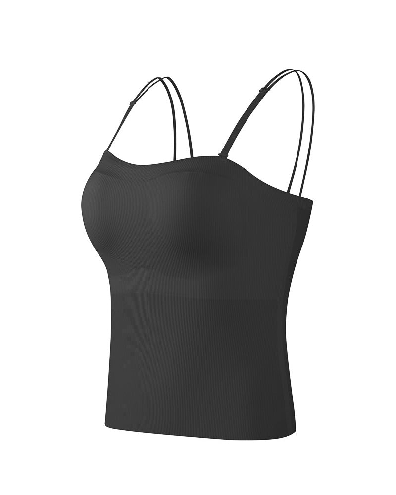 Spaghetti Strap Built in Bra Slim Fit Tank Top Sexy Back Criss Cross Workout Camisole Tops