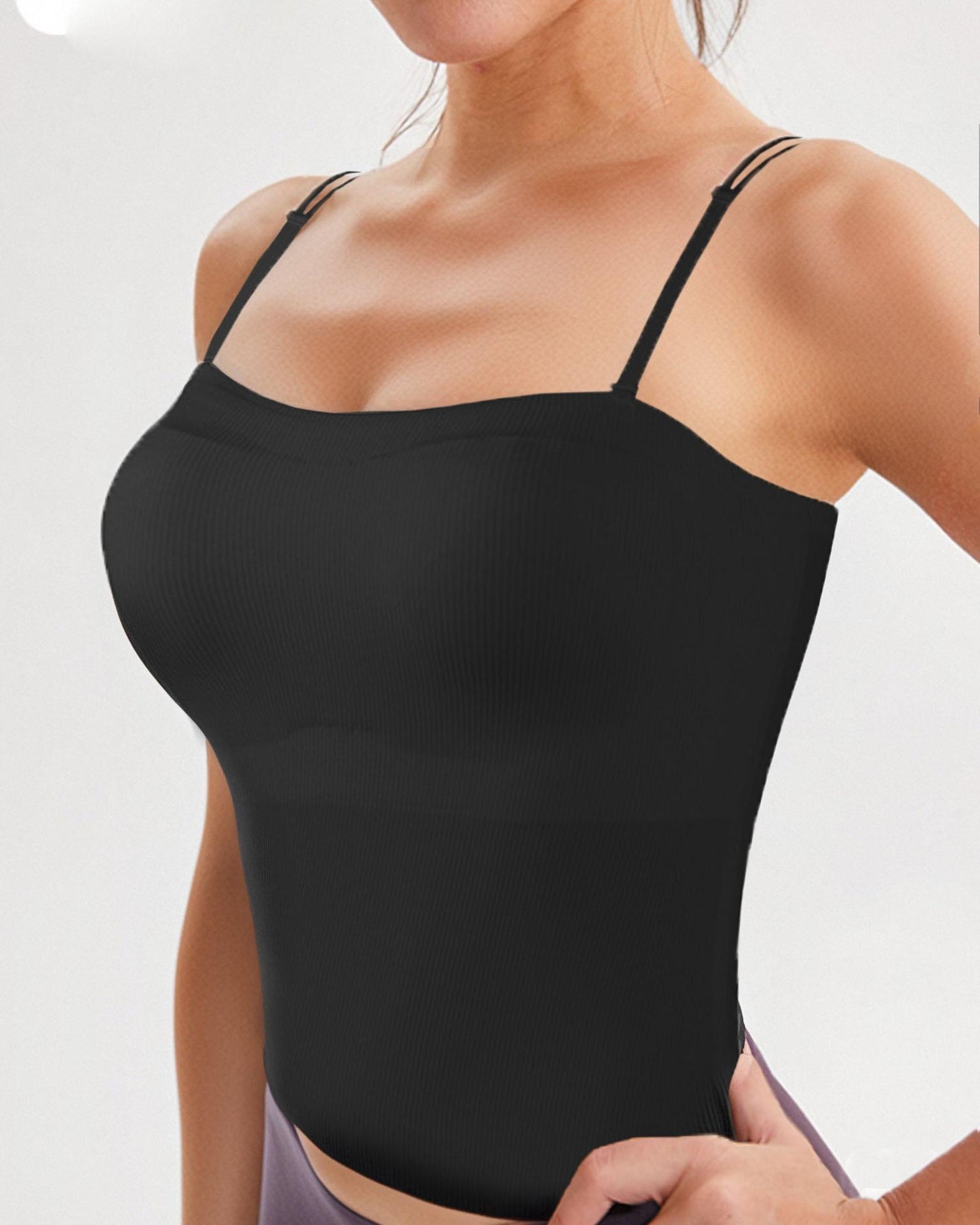 Spaghetti Strap Built in Bra Slim Fit Tank Top Sexy Back Criss Cross Workout Camisole Tops