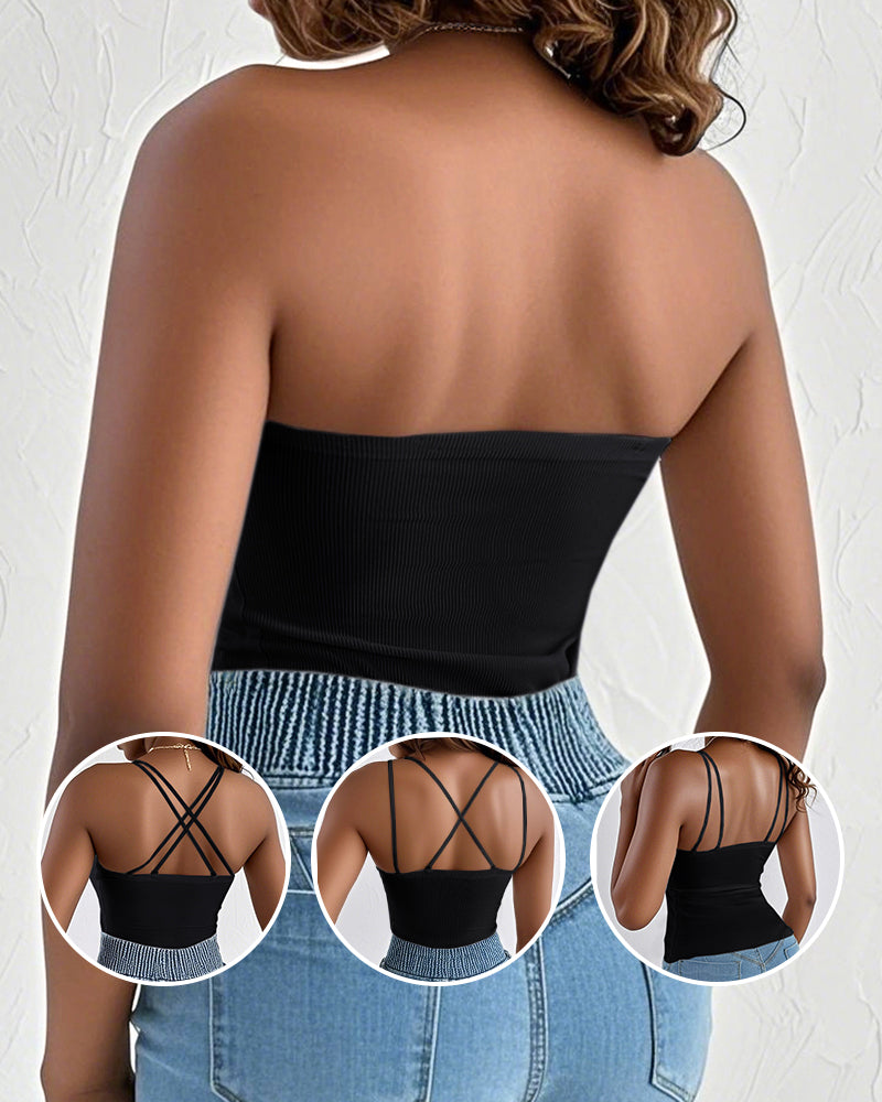 Spaghetti Strap Built in Bra Slim Fit Tank Top Sexy Back Criss Cross Workout Camisole Tops