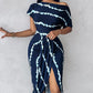 Tie Dye Print Ruched Slit Casual Dress